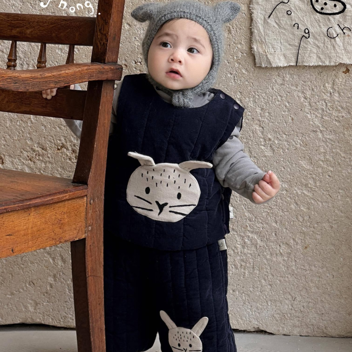 松虫爆款小猫/兔子马甲套装夹棉、加绒裤