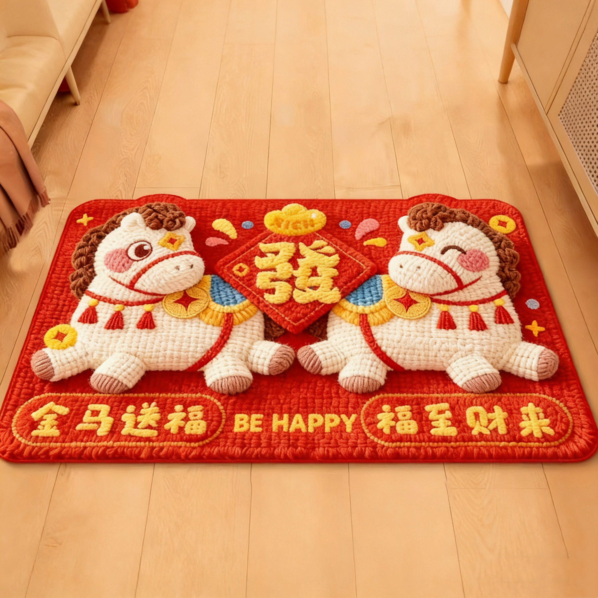 马年新年红色地垫入户门进门口家用硅藻泥卫生间浴室防滑脚垫子