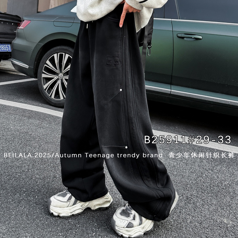 B911秋款青少年休闲直筒卫裤潮流高街铆钉抽绳ins重工水洗抗皱