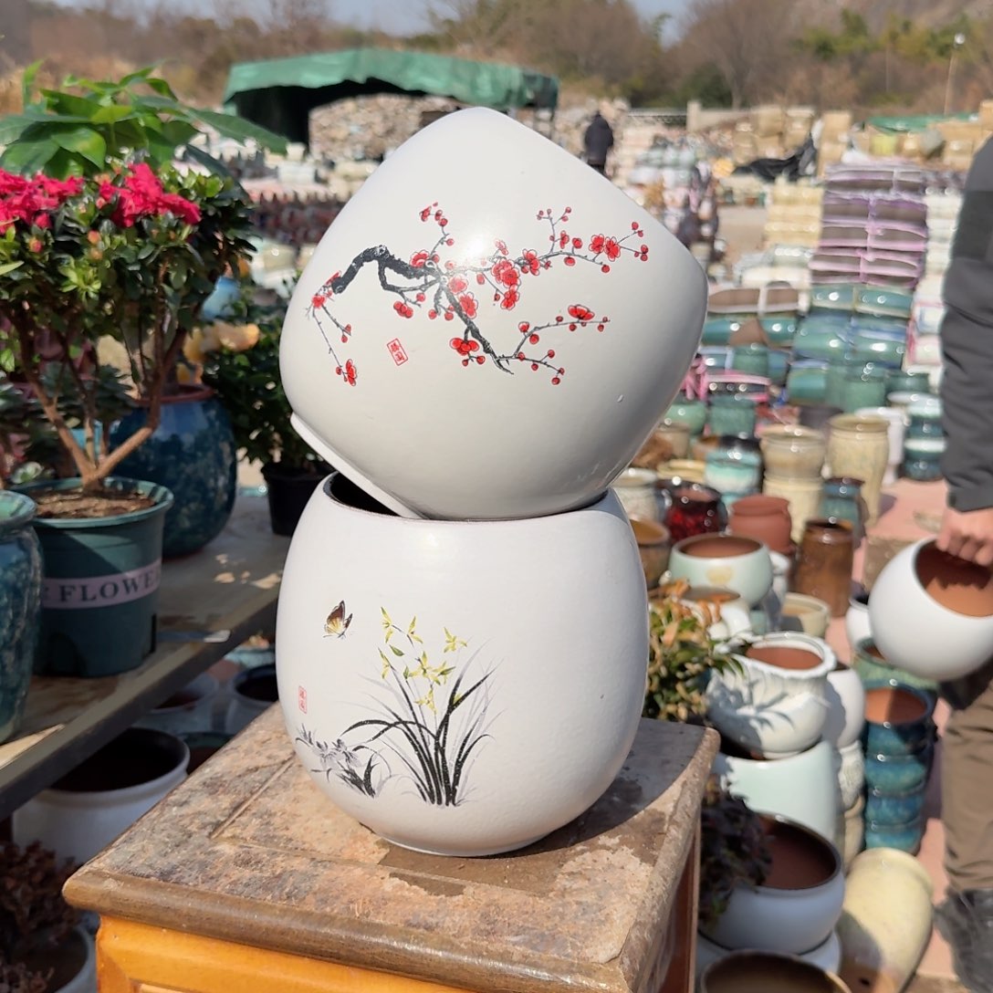 紫砂花盆口16高20（两个蛋壳手绘新年福利