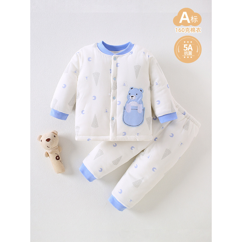 冬季婴儿分体衣服a纯棉保暖新生儿宝宝加厚棉服棉袄儿童棉衣套装D