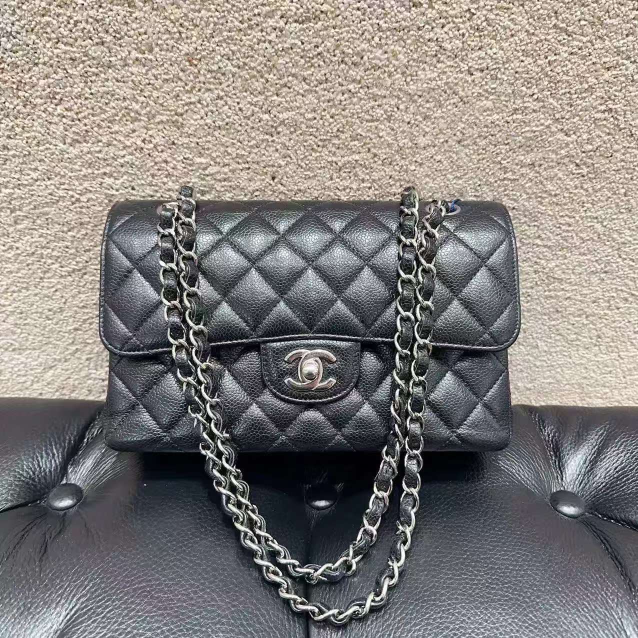 99新 Chanel/香奈儿 CF黑银荔枝皮小号芯片款