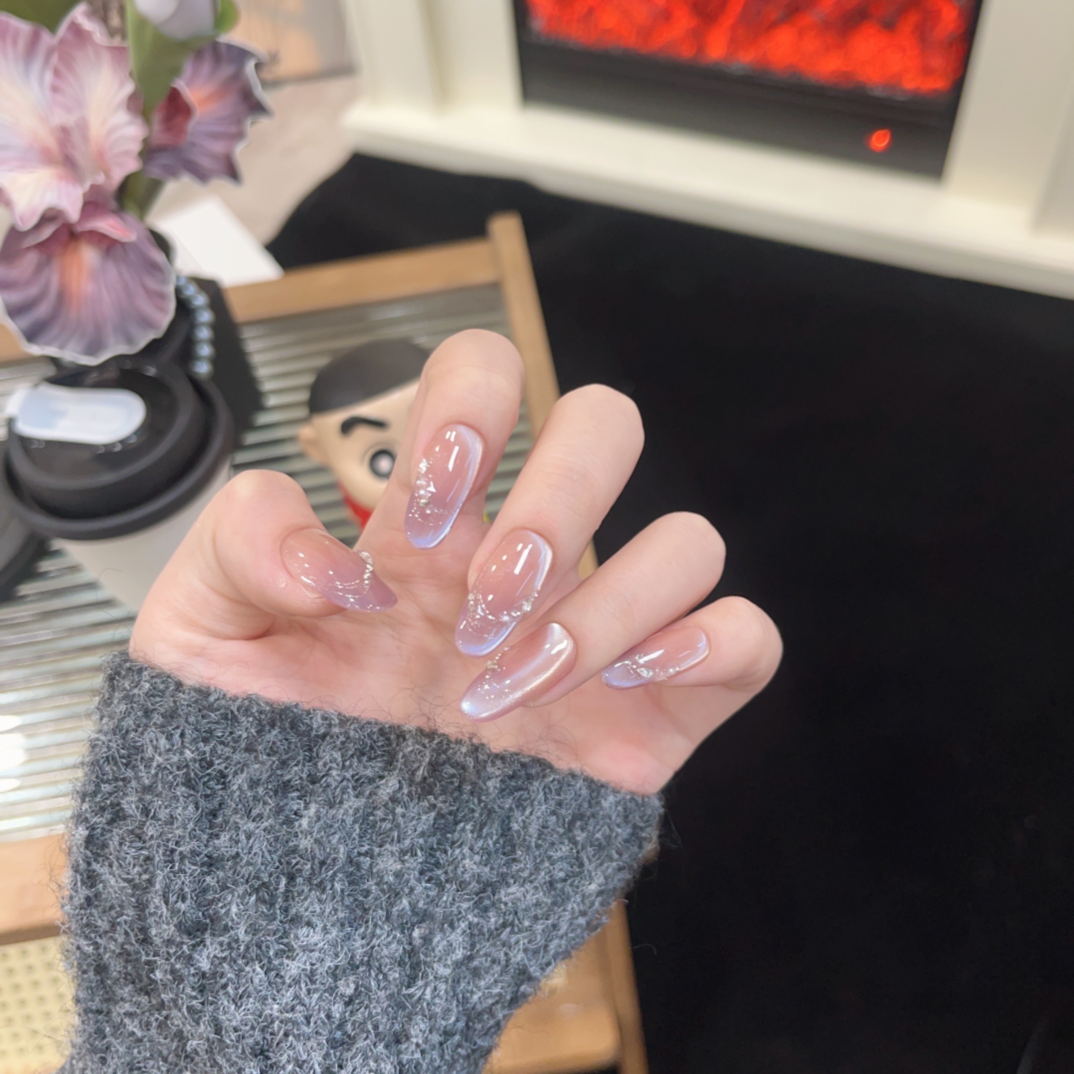 【紫气东来】珊瑚纪显白温柔渐变猫眼纯手工穿戴甲