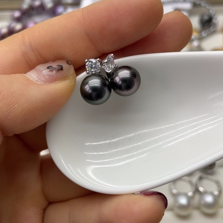 海水珍珠耳饰银S925镶嵌