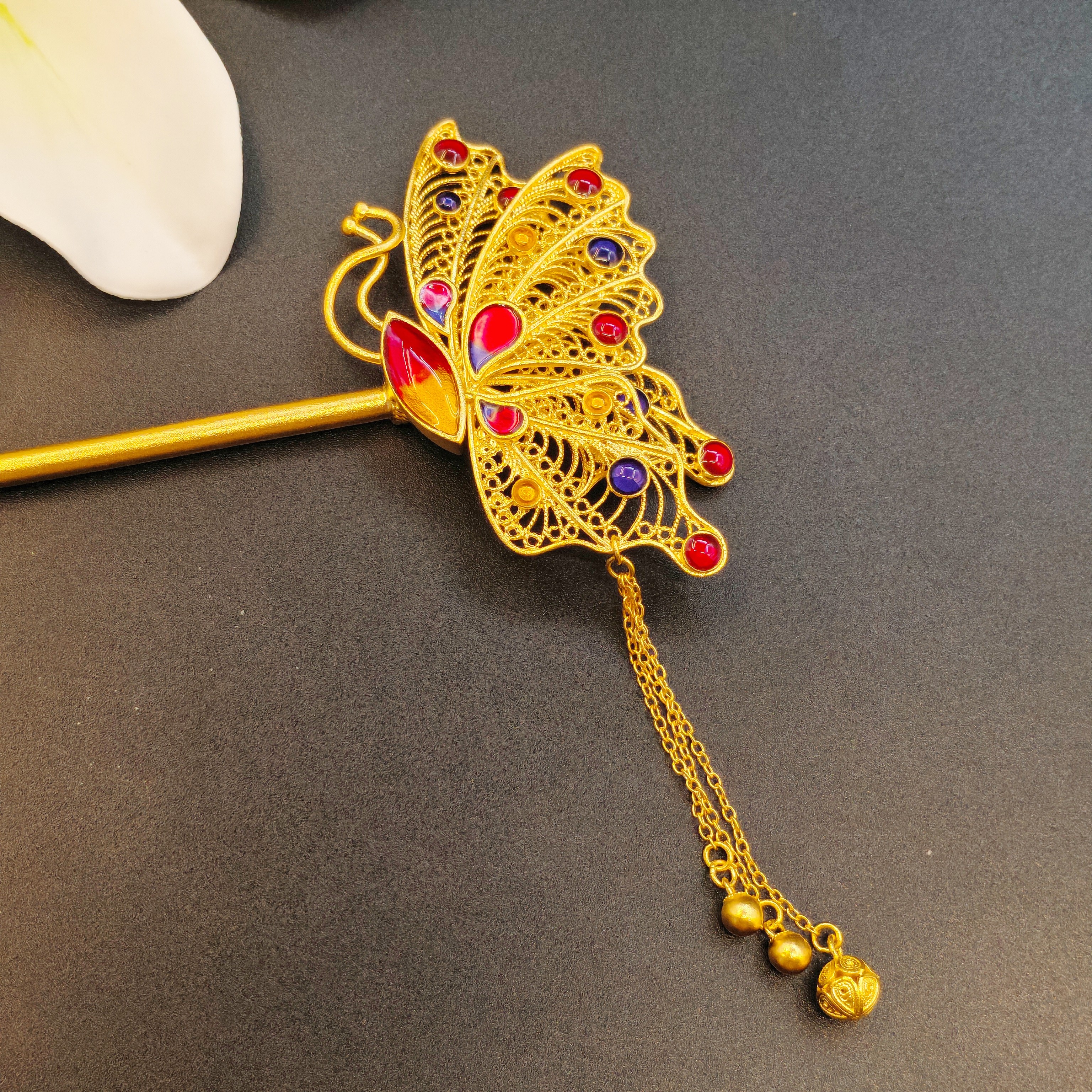 【恒潮珠宝】26.41g足金古法黄金鎏彩发簪H