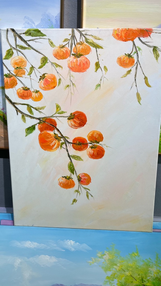 60x80纯手工油画柿柿如意