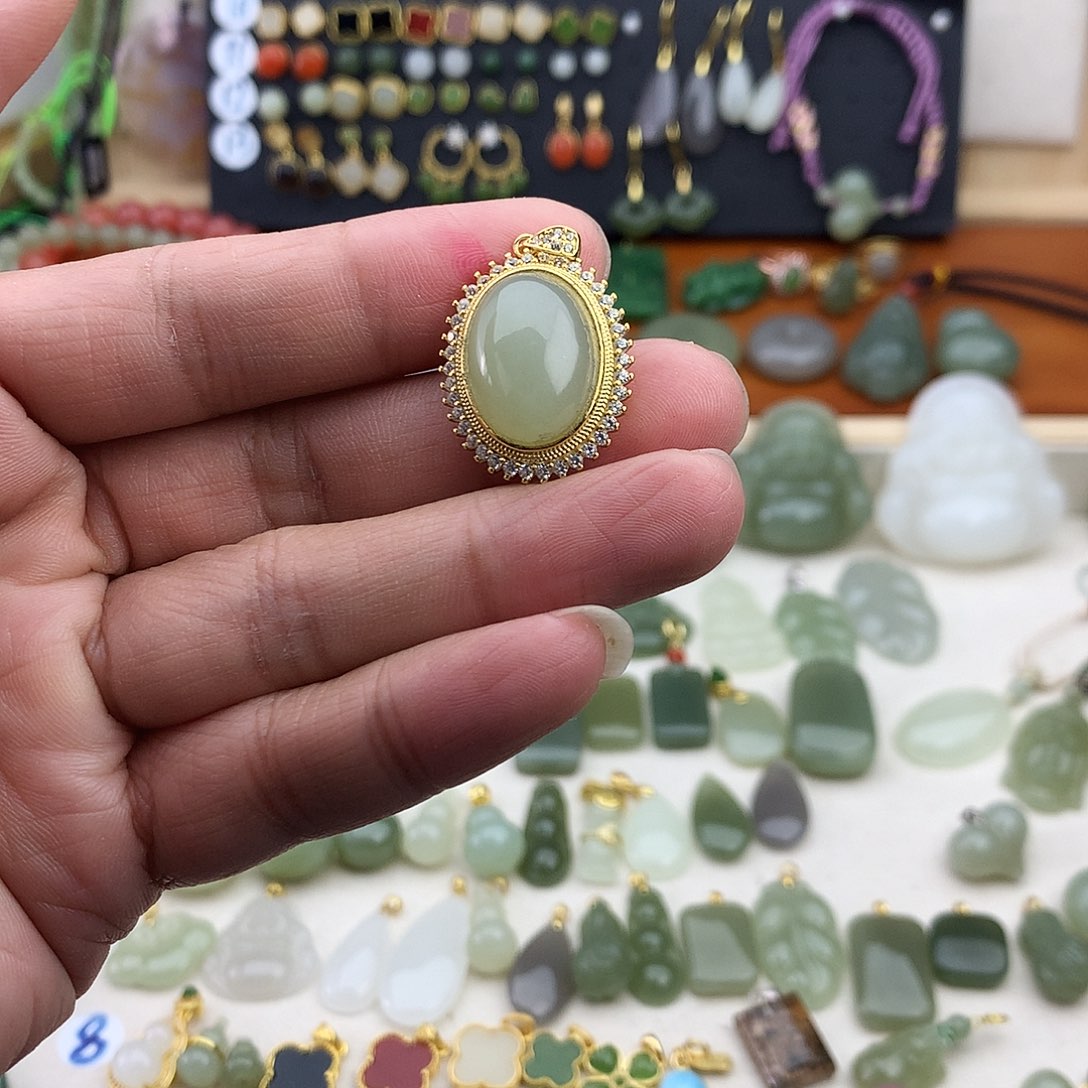 和田玉银S925镶嵌吊坠(不含链)