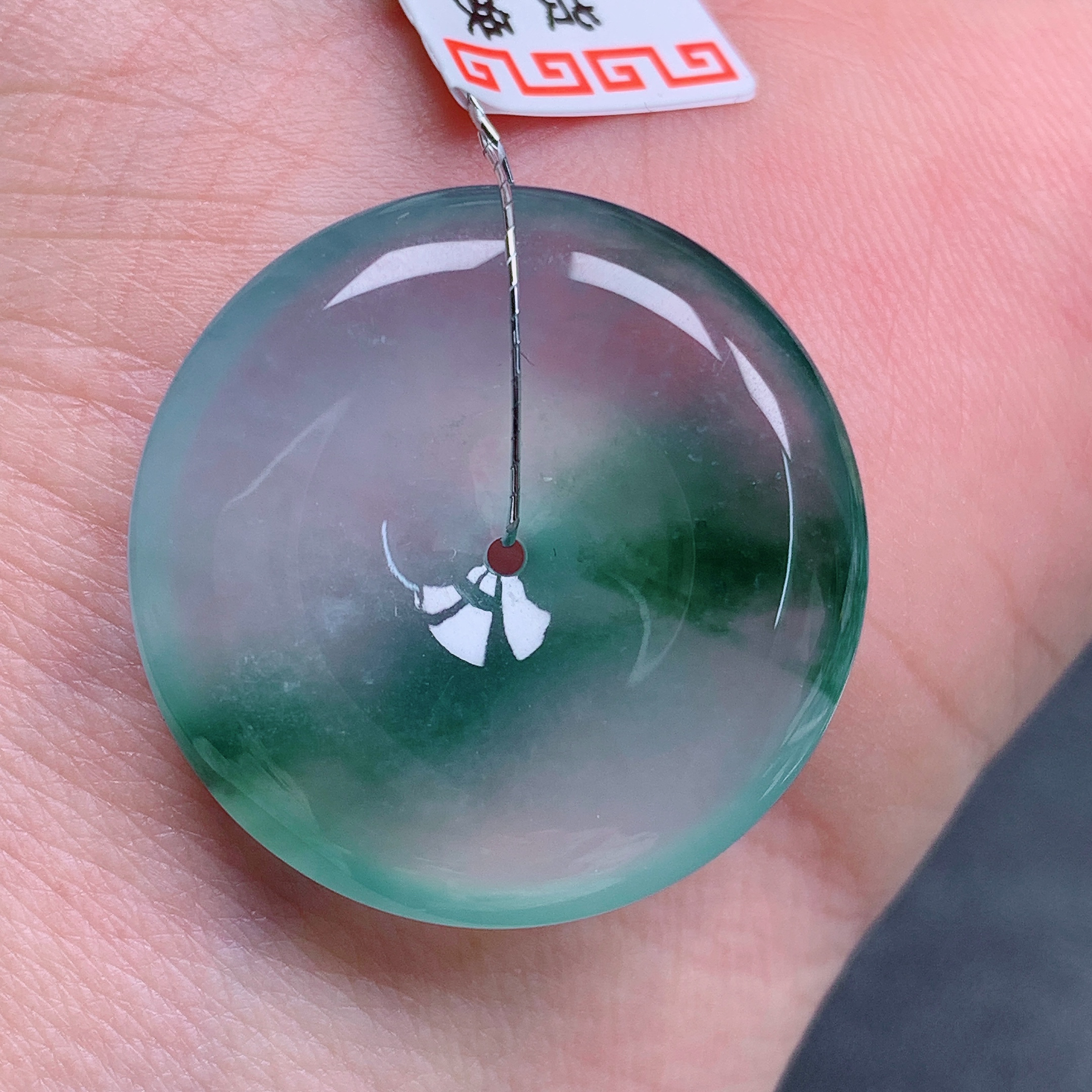 天然缅甸翡翠A货正冰飘花平安扣气质精美尺寸26.6+5.8  578