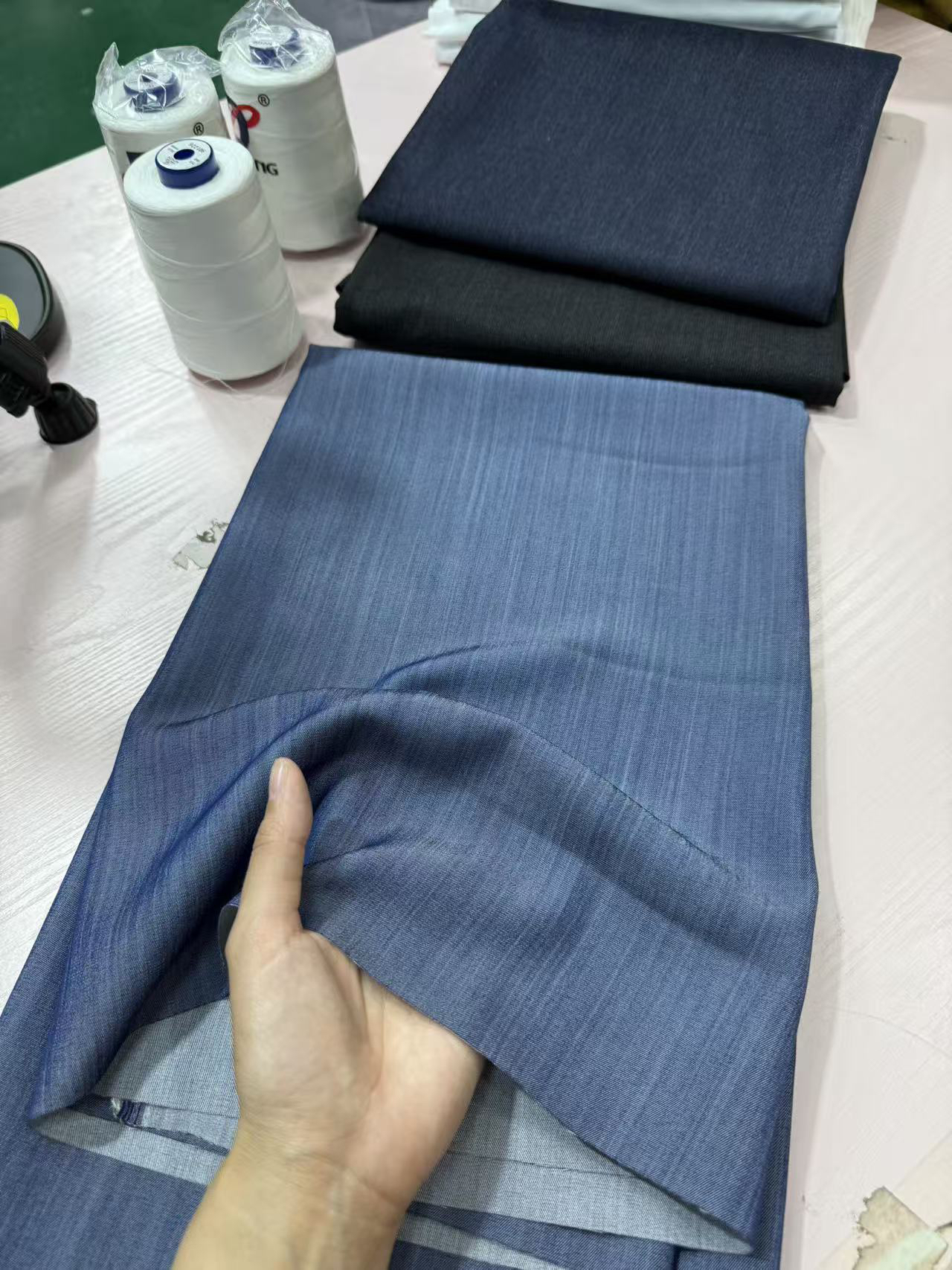 布料中蓝色小帆小船天丝软牛仔1-1.2-1.5米多拍连裁