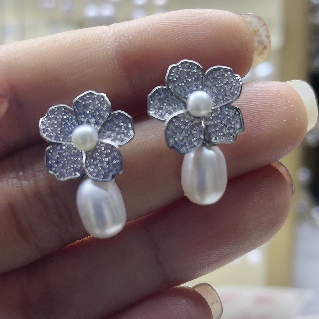 淡水珍珠耳饰银S925镶嵌