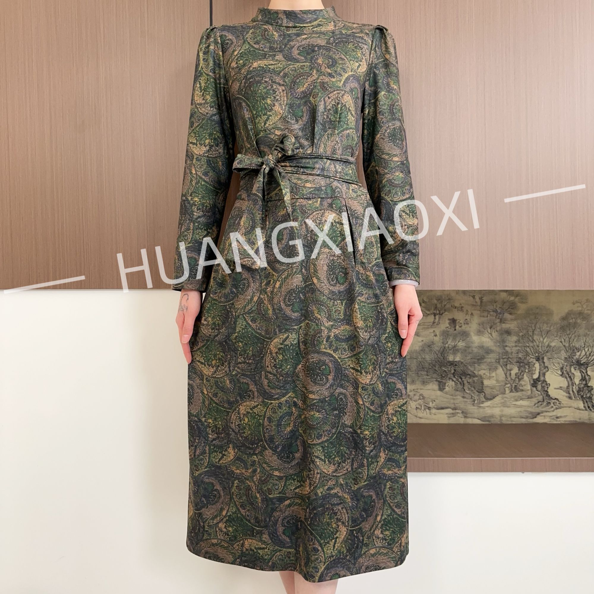 HUANGXIAOXI 复古罗马壁画秋冬款高级感气质连衣裙 HXX-203
