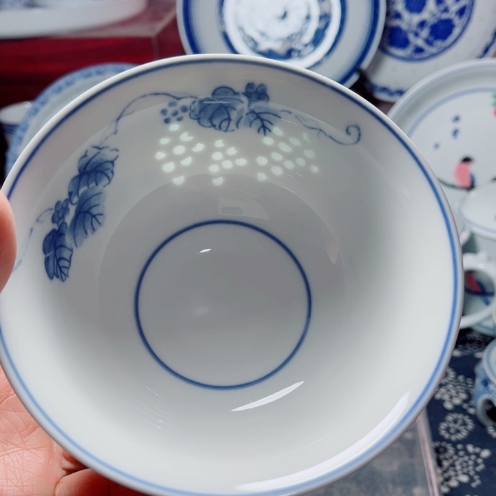 青花玲珑5寸饭碗葡萄