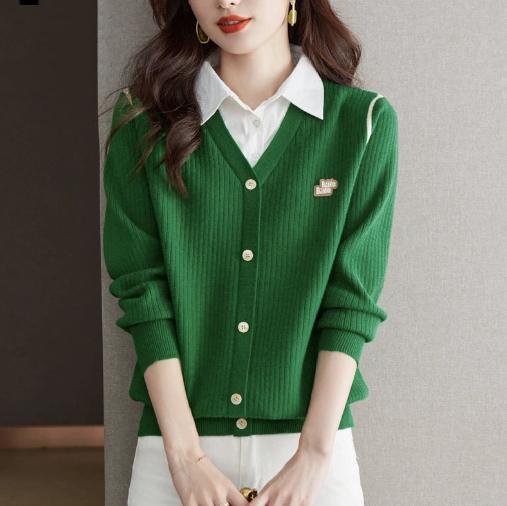 毛针织衫秋提花女修身拼色毛衣时尚撞色宽松拼接衫打底衫