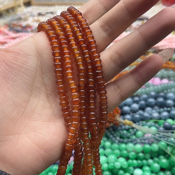 玛瑙/玉髓珠宝半成品未镶嵌一条6mm左右红玛瑙算盘珠