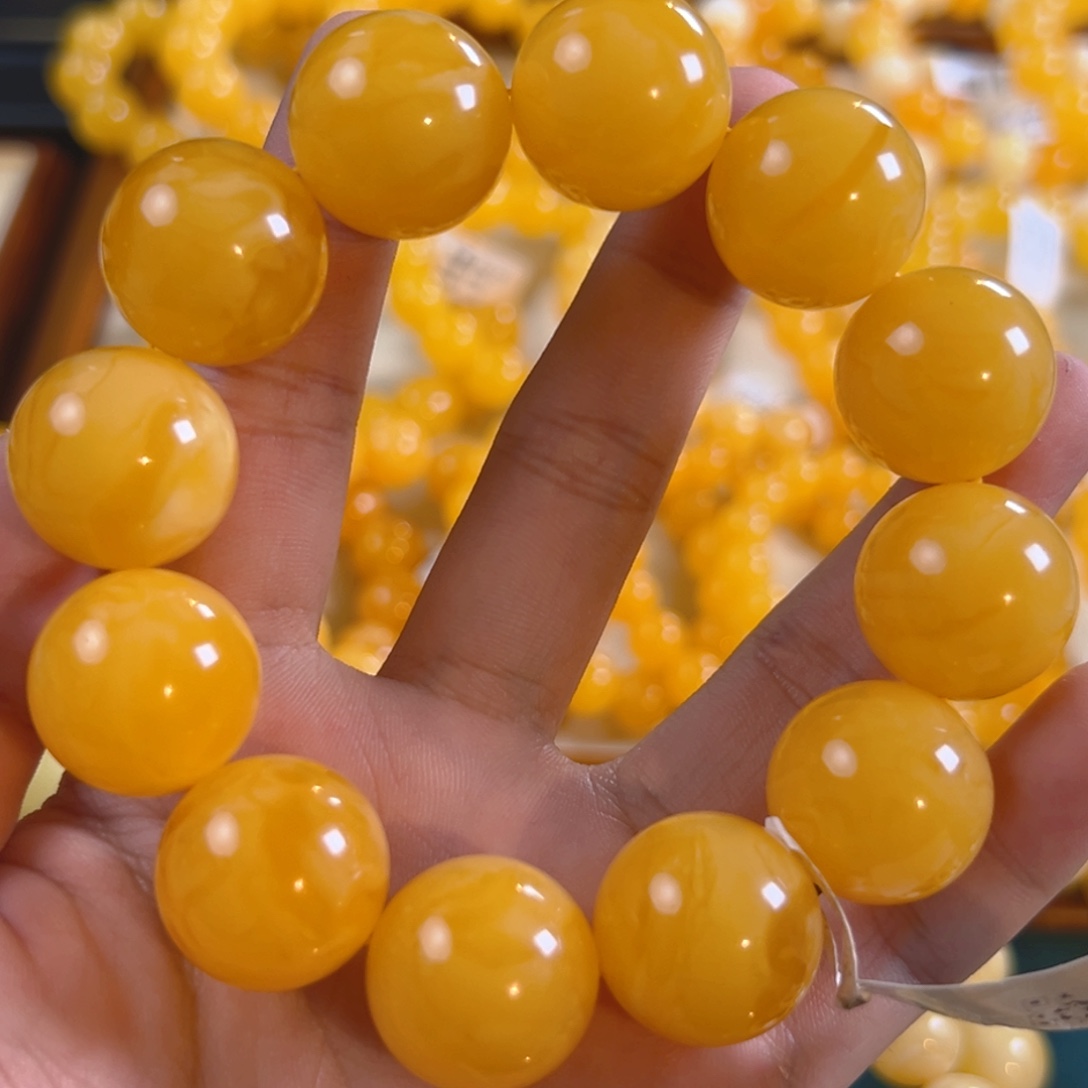 琥珀未镶嵌手链55g焦皮同料圆珠2.0 