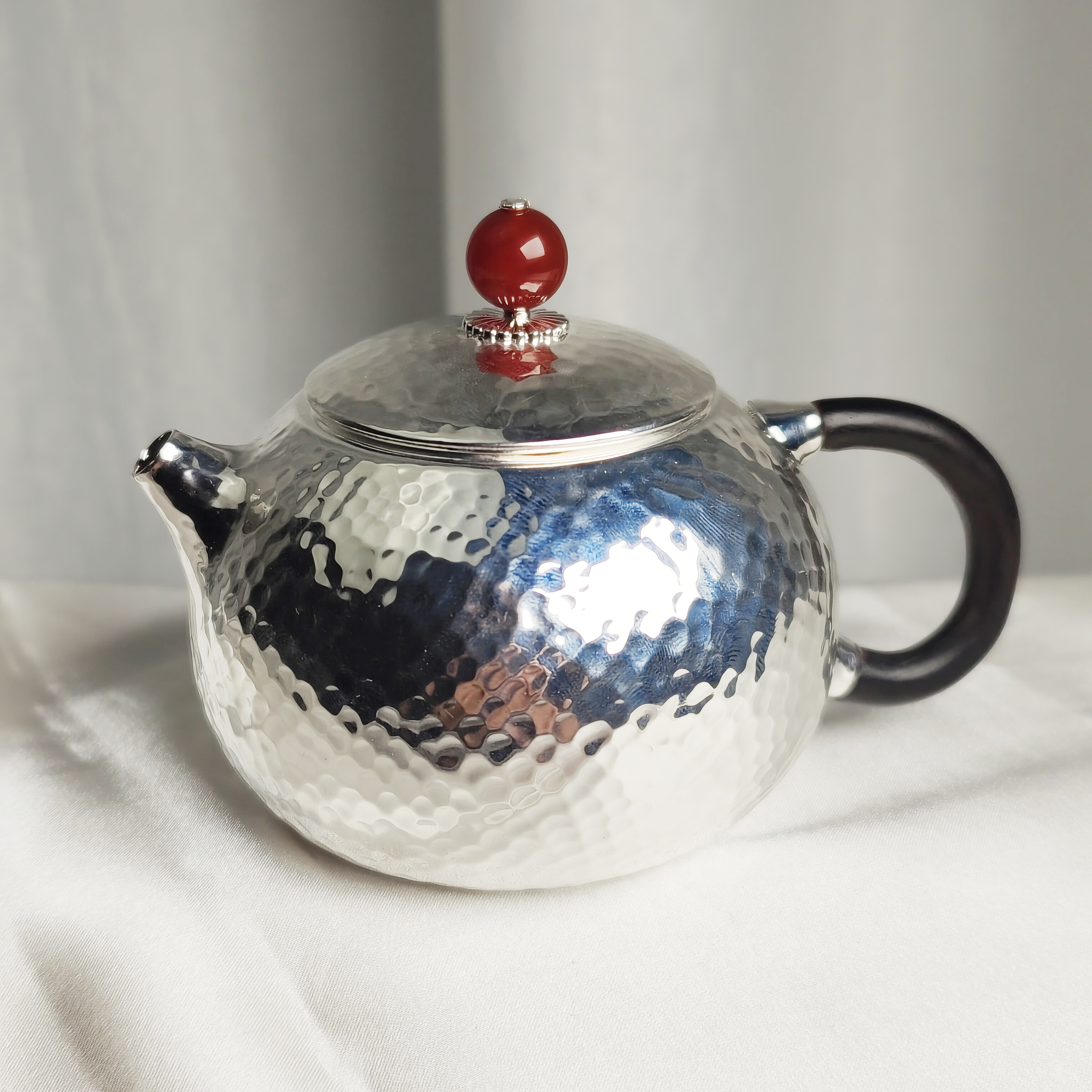 手工锤纹素面倒把西施壶泡茶银壶