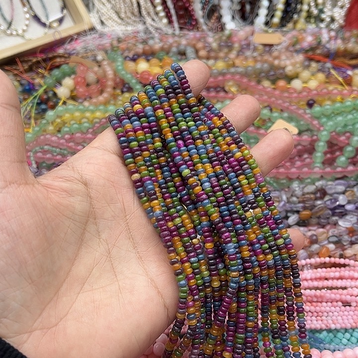 玛瑙/玉髓珠宝半成品未镶嵌一条4/2mm碧玺算盘珠