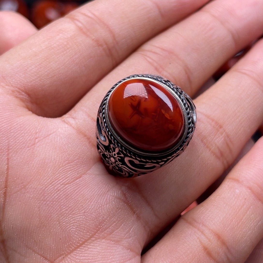 南红玛瑙珠宝奇石银S925镶嵌戒指