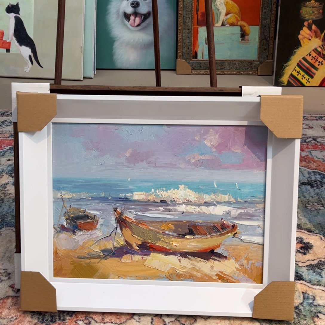 油画海景手绘油画带框40×50