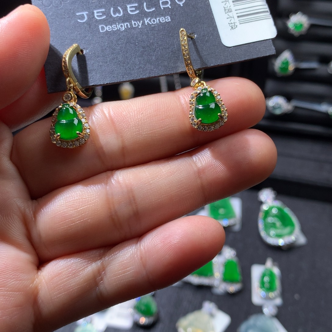 翡翠银S925镶嵌耳饰