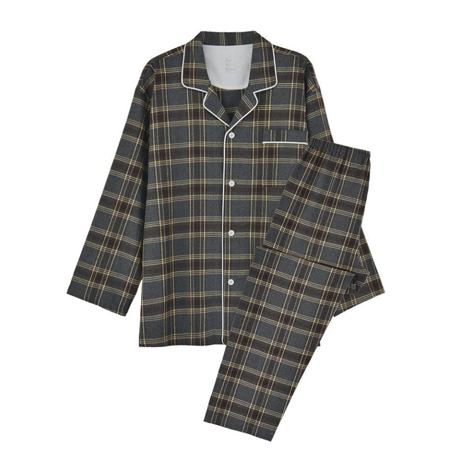 无印风男士纯棉法兰绒磨毛家居服睡衣套装