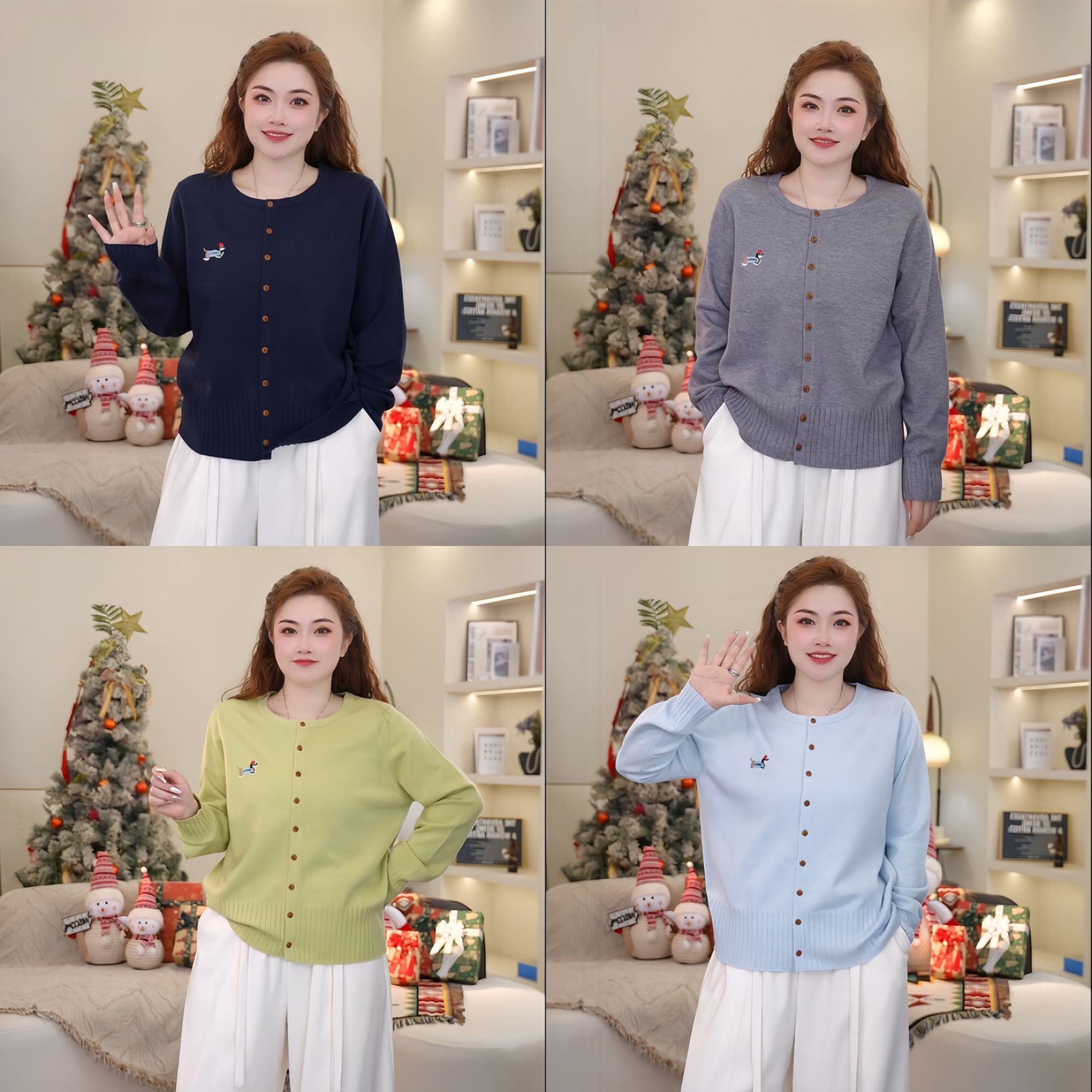 梦丞大码女装微胖显瘦长袖刺绣女圆领冬季款毛针织衫简约针织毛衫