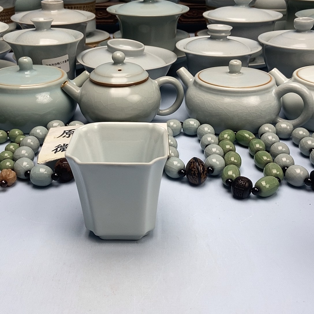 杯月白釉四方杯原矿原釉原产地