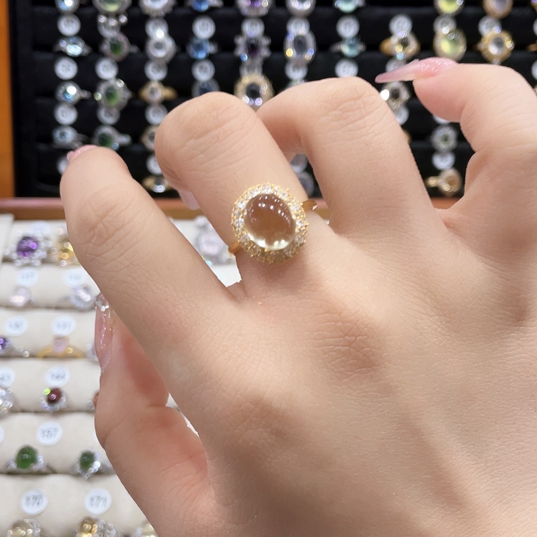 黄晶戒指女款银S925镶嵌