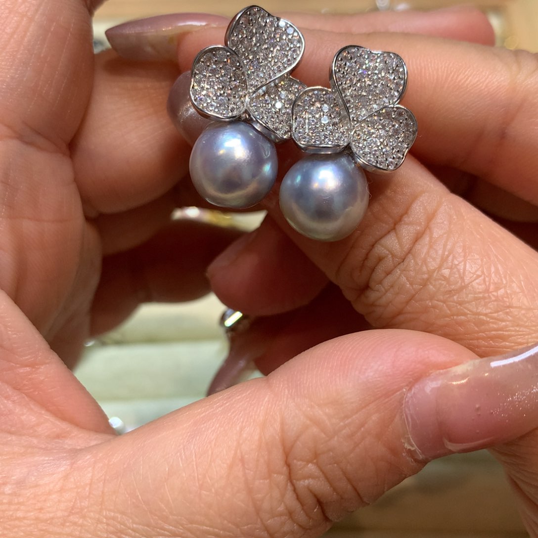 海水珍珠耳饰银S925镶嵌