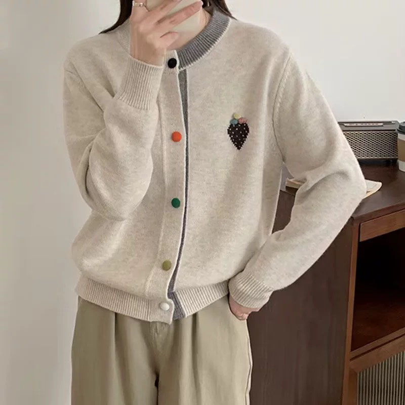 【草莓开衫--米杏色】浮雕工艺2025新款针织开衫上衣毛衣女洋气