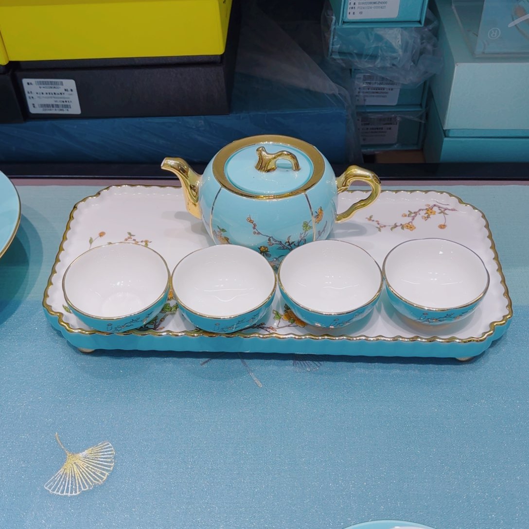 陶瓷西湖蓝茶具一套