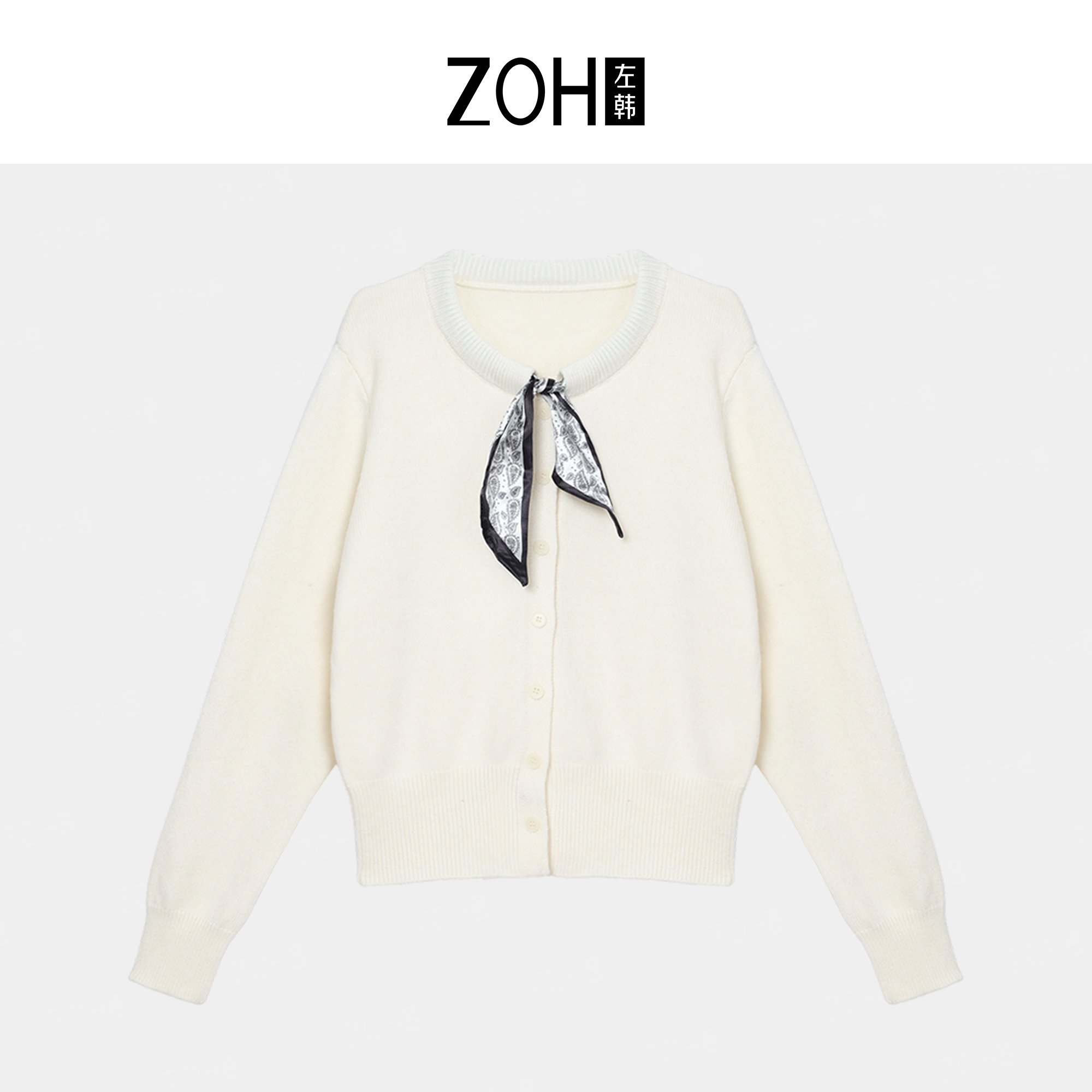 ZH600【左韩】秋冬百搭丝巾领结毛织宽松长袖开衫 XH558019C