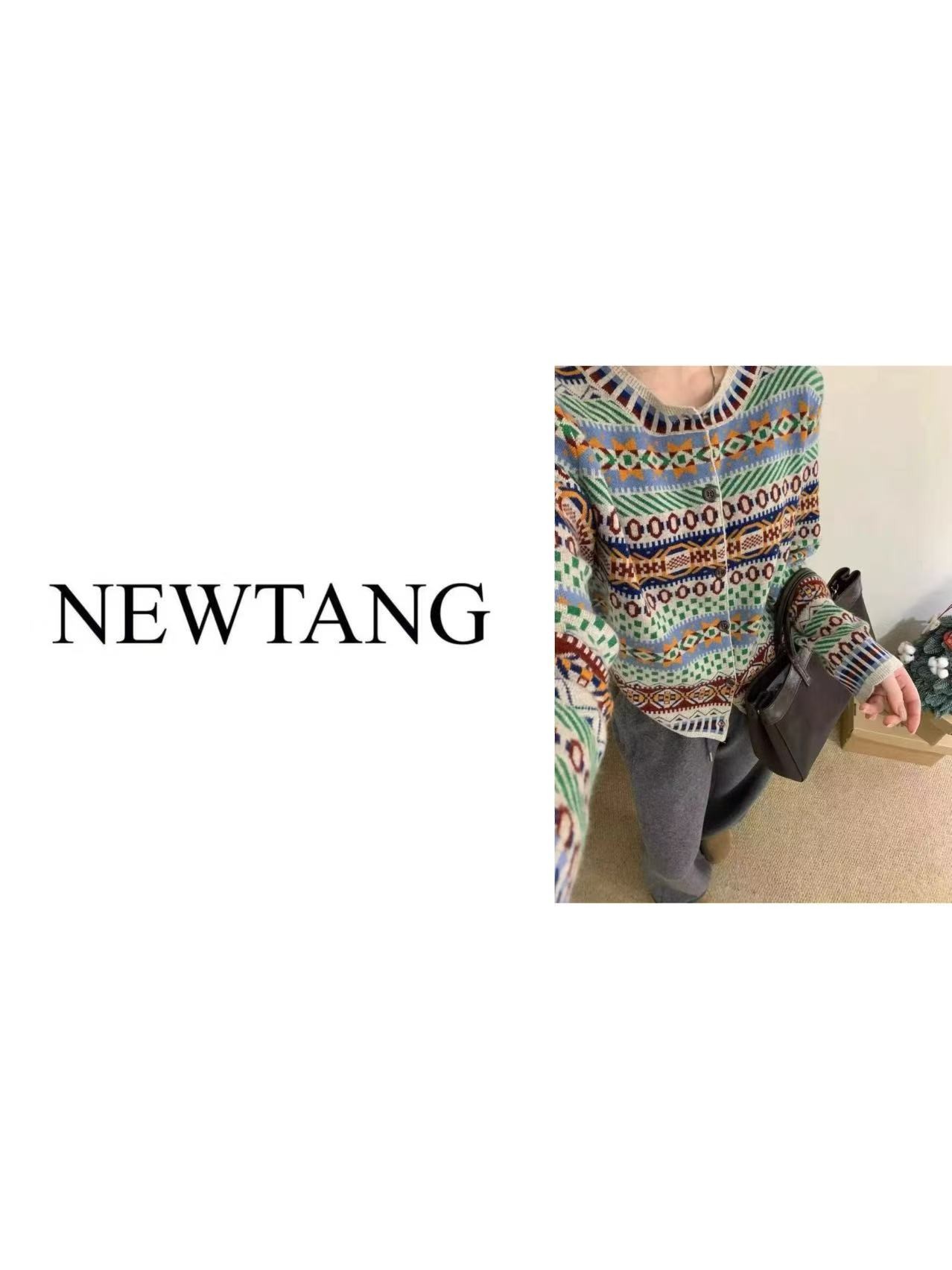 【花絮】388(含羊毛)秋冬新款复古民族风提花单排扣针织开衫女毛衣