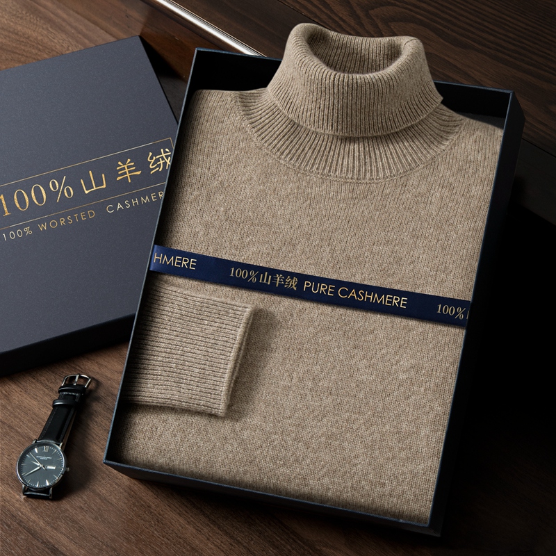 【100%纯山羊绒】秋冬男士高翻领七针一线成衣加厚羊绒衫宽松百搭