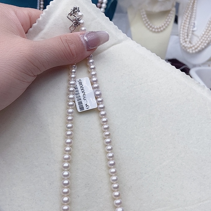 淡水珍珠银S925镶嵌项链卡6+极光炫天女粉高品捡漏