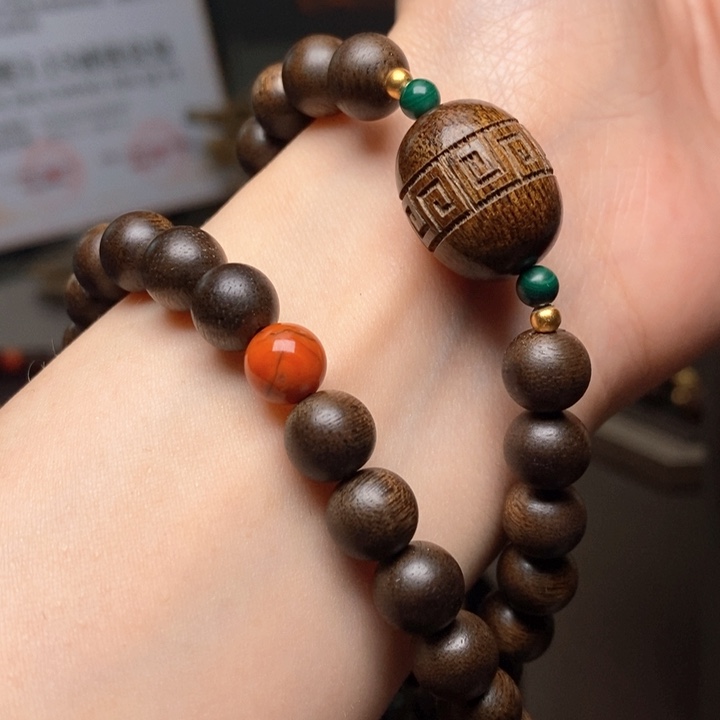 手串沉香越南芽庄紫棋楠玉化0.8+富森红土沉香木雕配饰