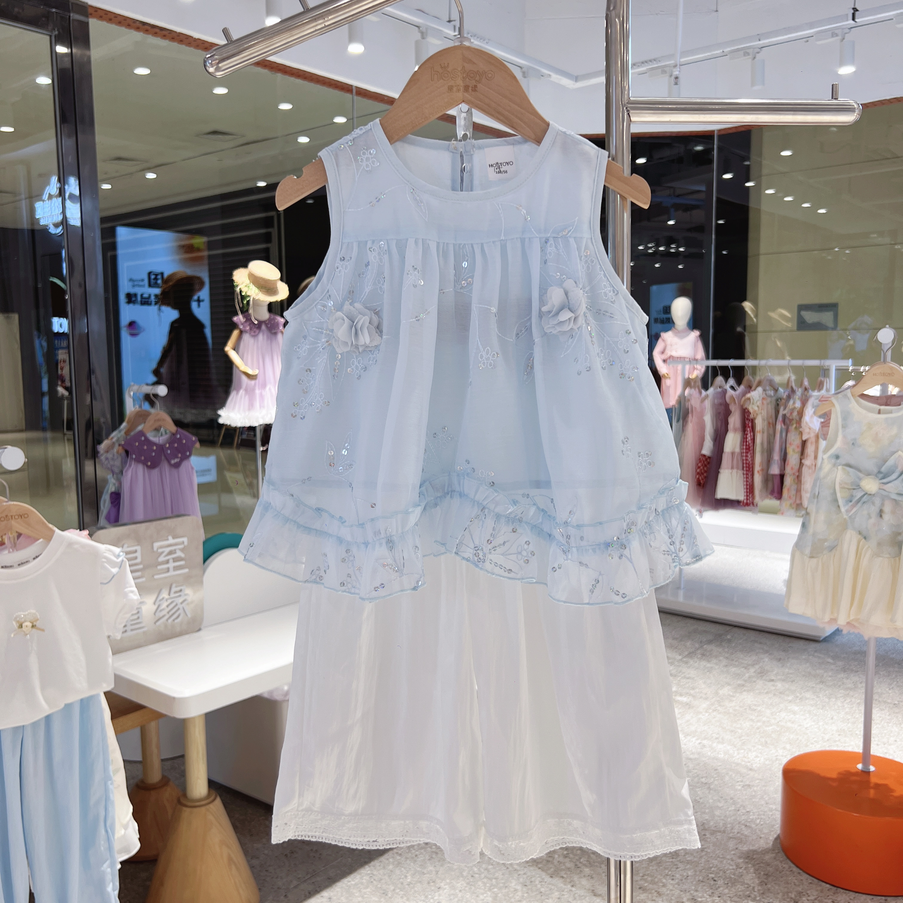 皇室童缘2025夏季新款女童立体花花清新素雅套装17630578092