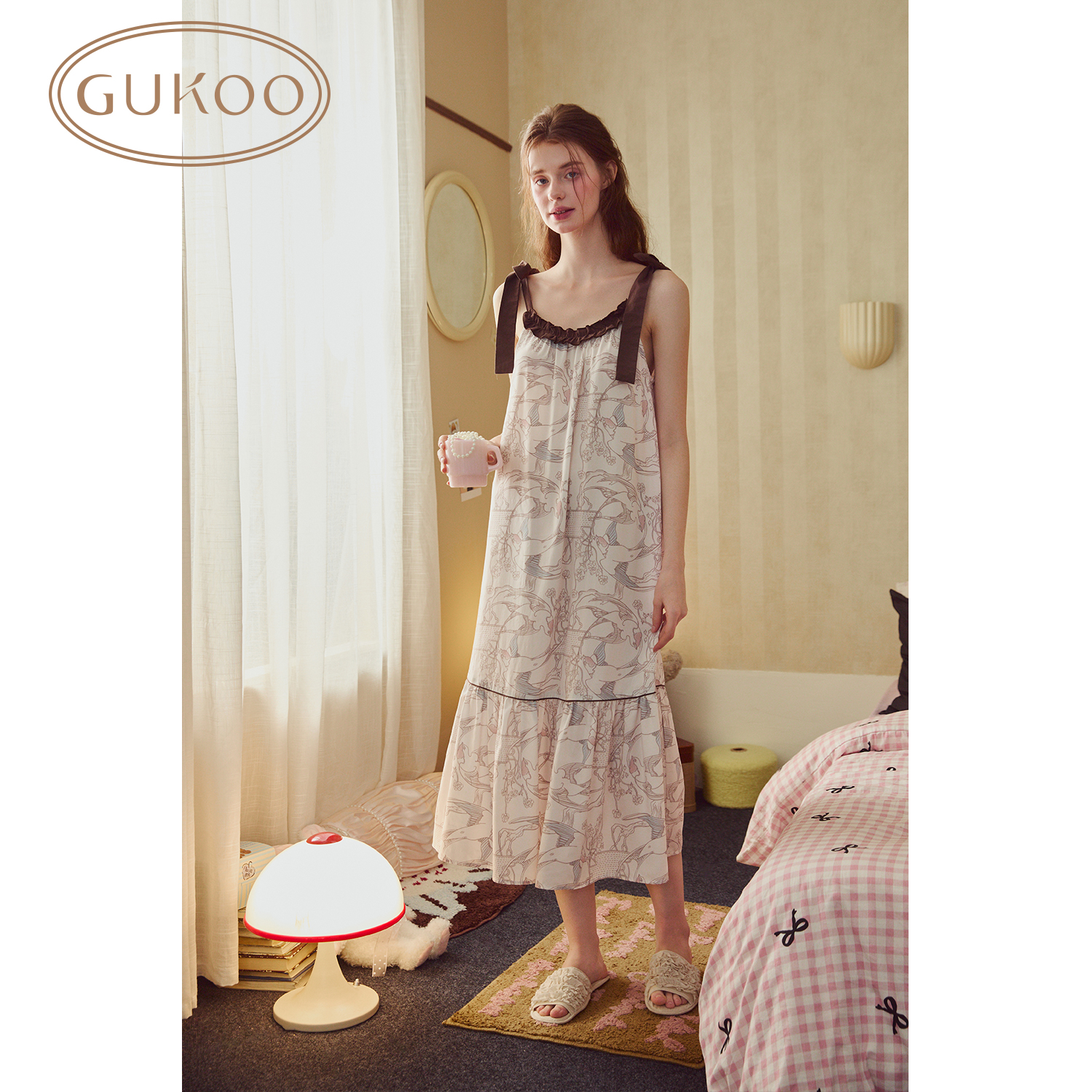 【Gukoo果壳】睡裙女夏款新中式水墨满印天丝连衣裙吊带家居服睡衣