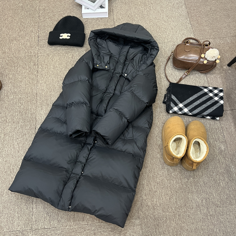 现货正品90白鸭绒羽绒服女中长款冬季韩版连帽宽松过膝加厚外套1