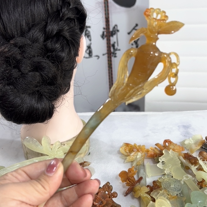 定制蛇纹石玉毛货发饰