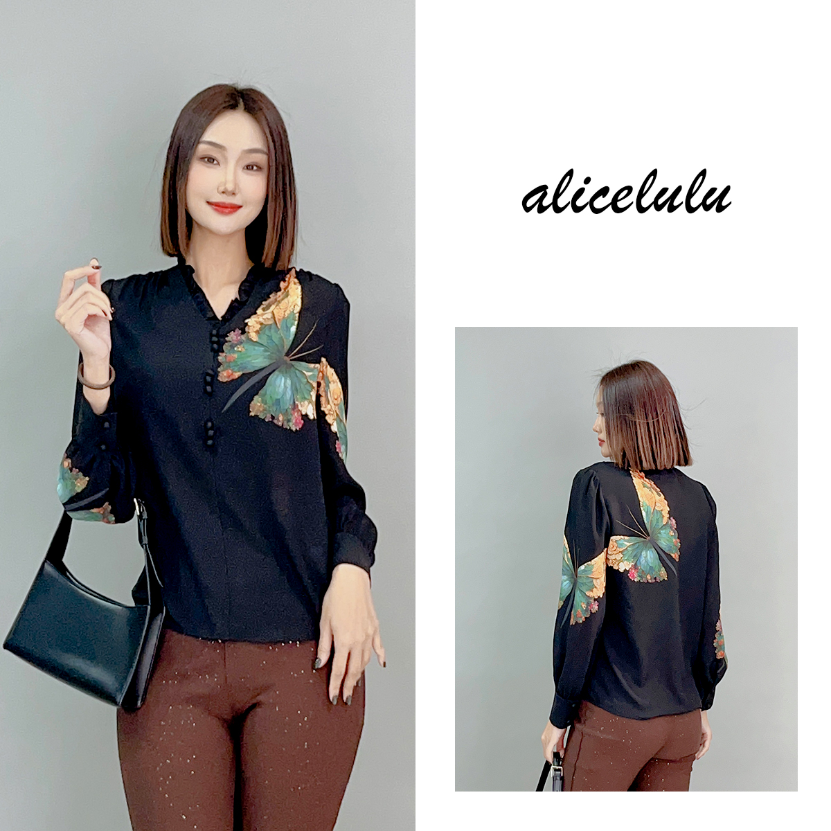 5 alicelulu “蝶舞人间”衬衫 浪漫印花 轻柔百搭 S2141098A