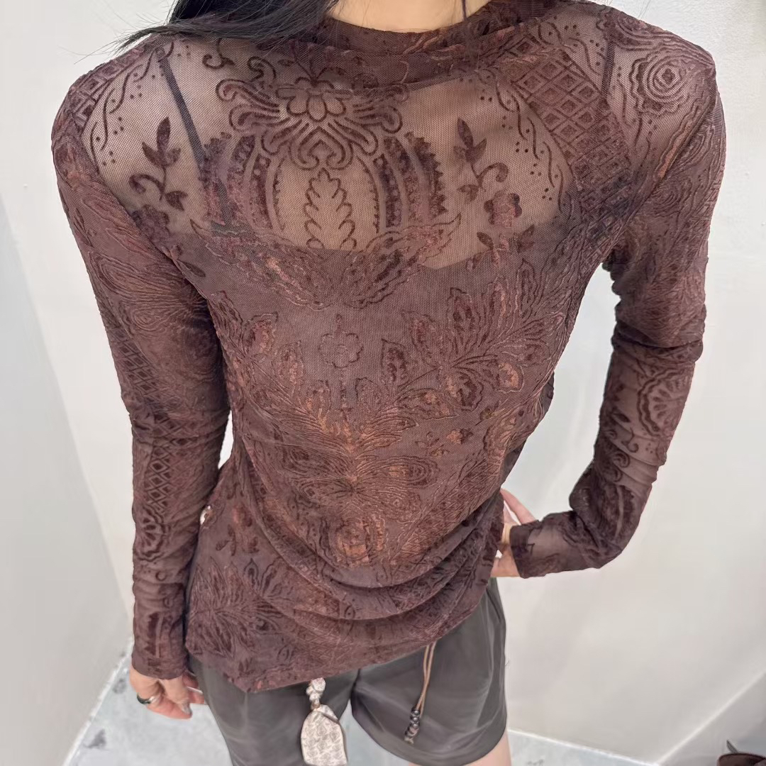 秋季百搭弹力蕾丝花边一字领不规则设计女性上衣