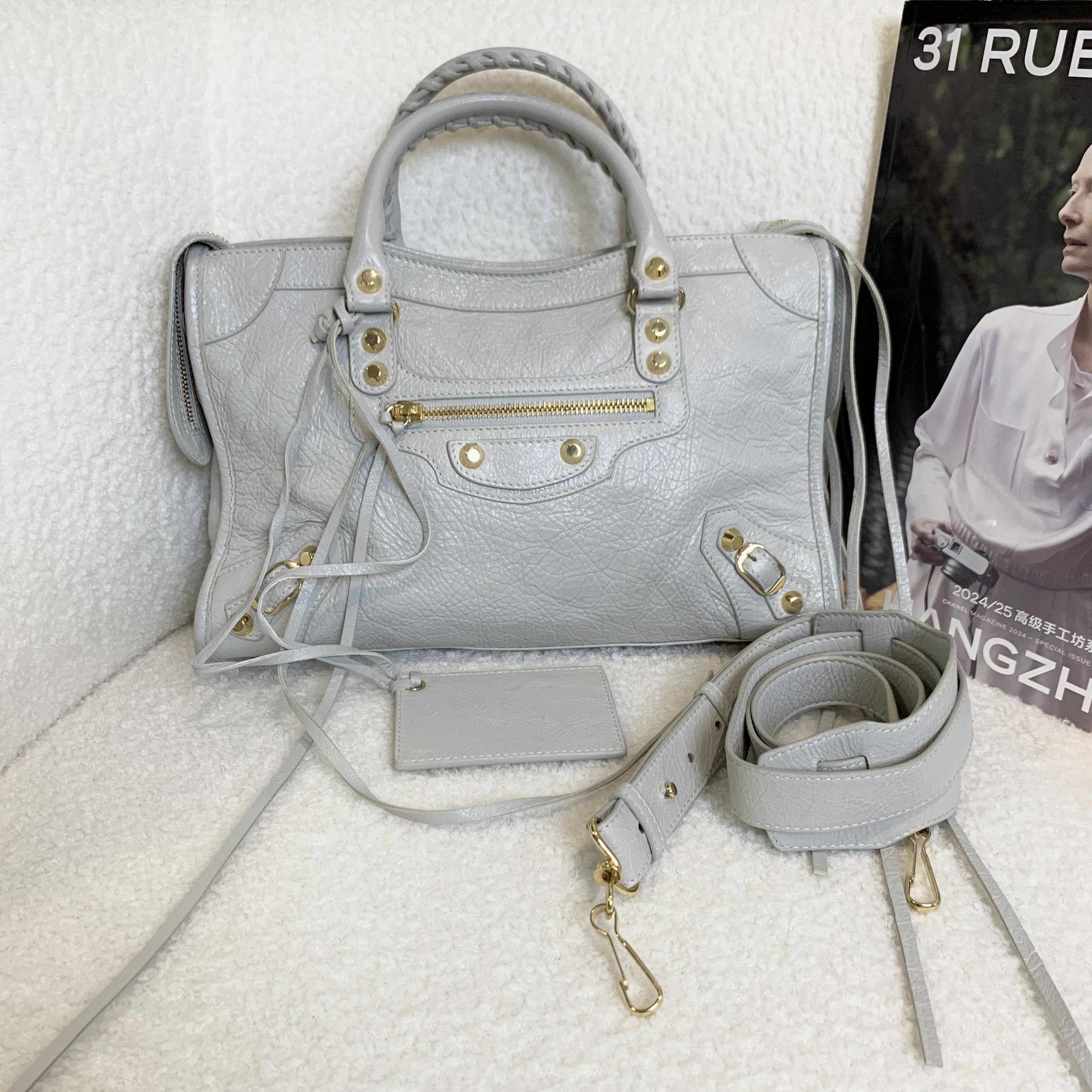 99新 Balenciaga/巴黎世家 壹臻/小号浅灰色机车包/32423306