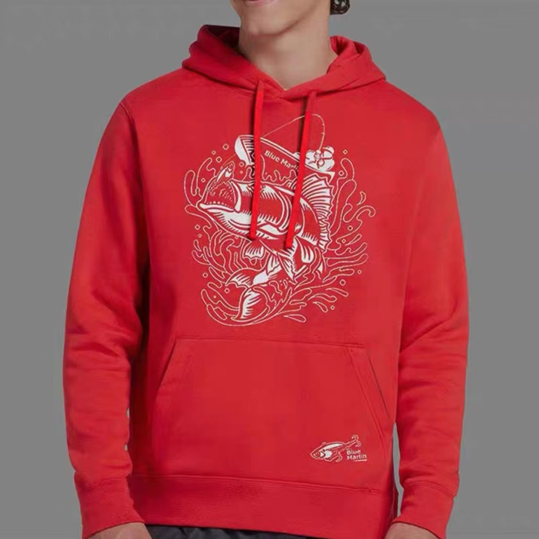 蓝旗鱼卫衣 套头衫长袖路亚100棉外套户外钓鱼服舒适透气