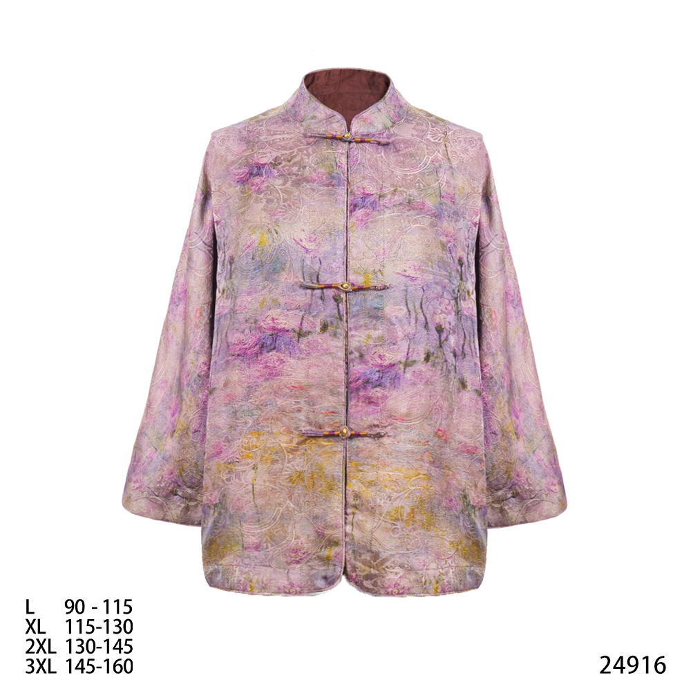 PP  2025春夏新款四经绞萝姹紫嫣红腰果花晕染立领短外套 24916