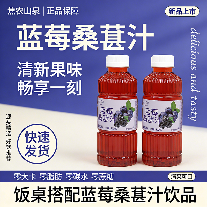 焦农山泉蓝莓桑葚汁300ML*6瓶