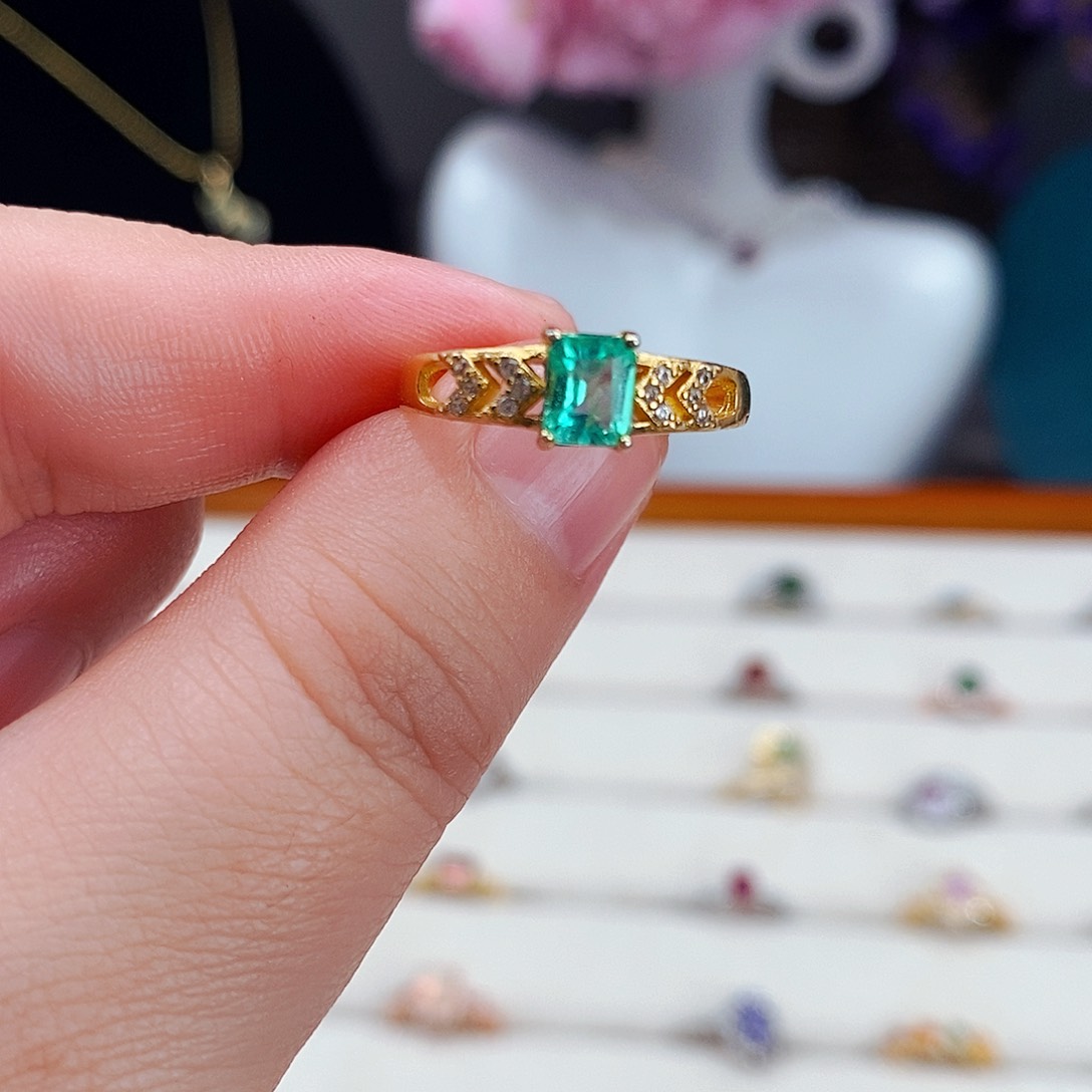 祖母绿戒指银S925镶嵌