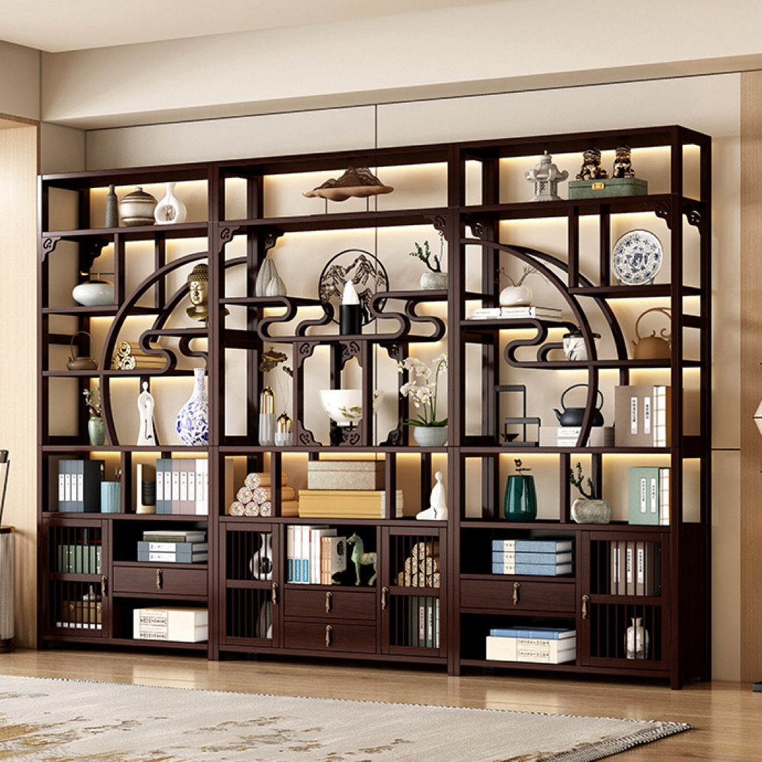 新中式酒柜博古架多宝阁茶叶架展示柜摆件柜茶室茶具茶柜置物架子