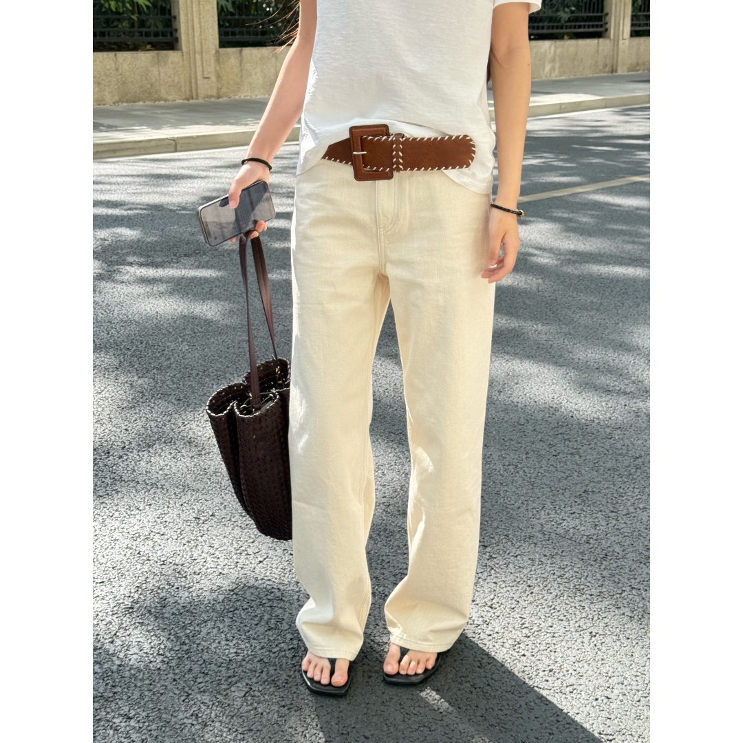 高质感 精工杏色复古cleanfit 直筒牛仔裤