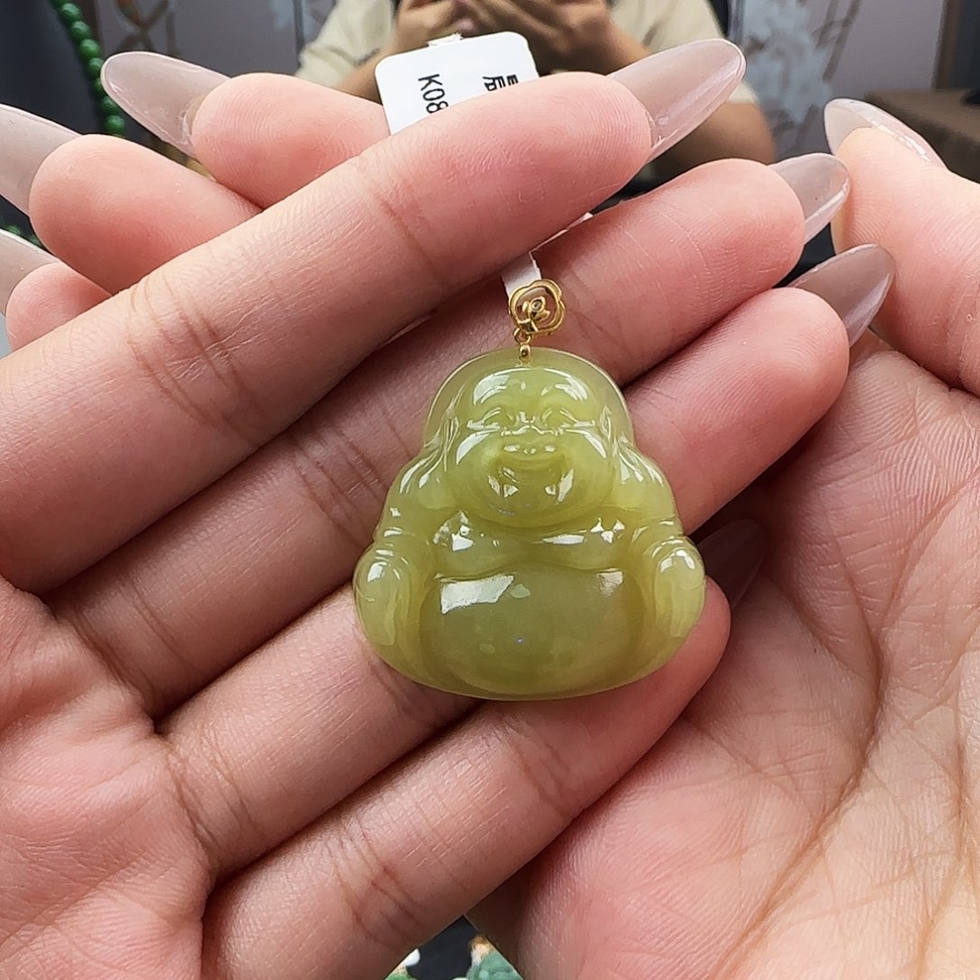 和田玉18K金镶嵌吊坠(不含链)